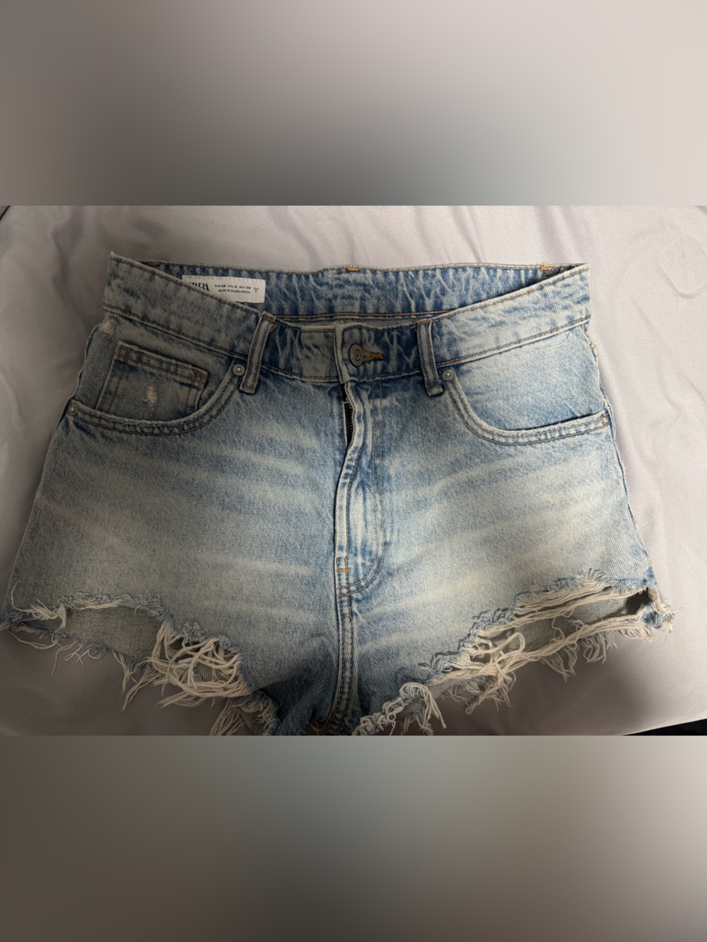 Zara Light Blue Distressed Denim Shorts